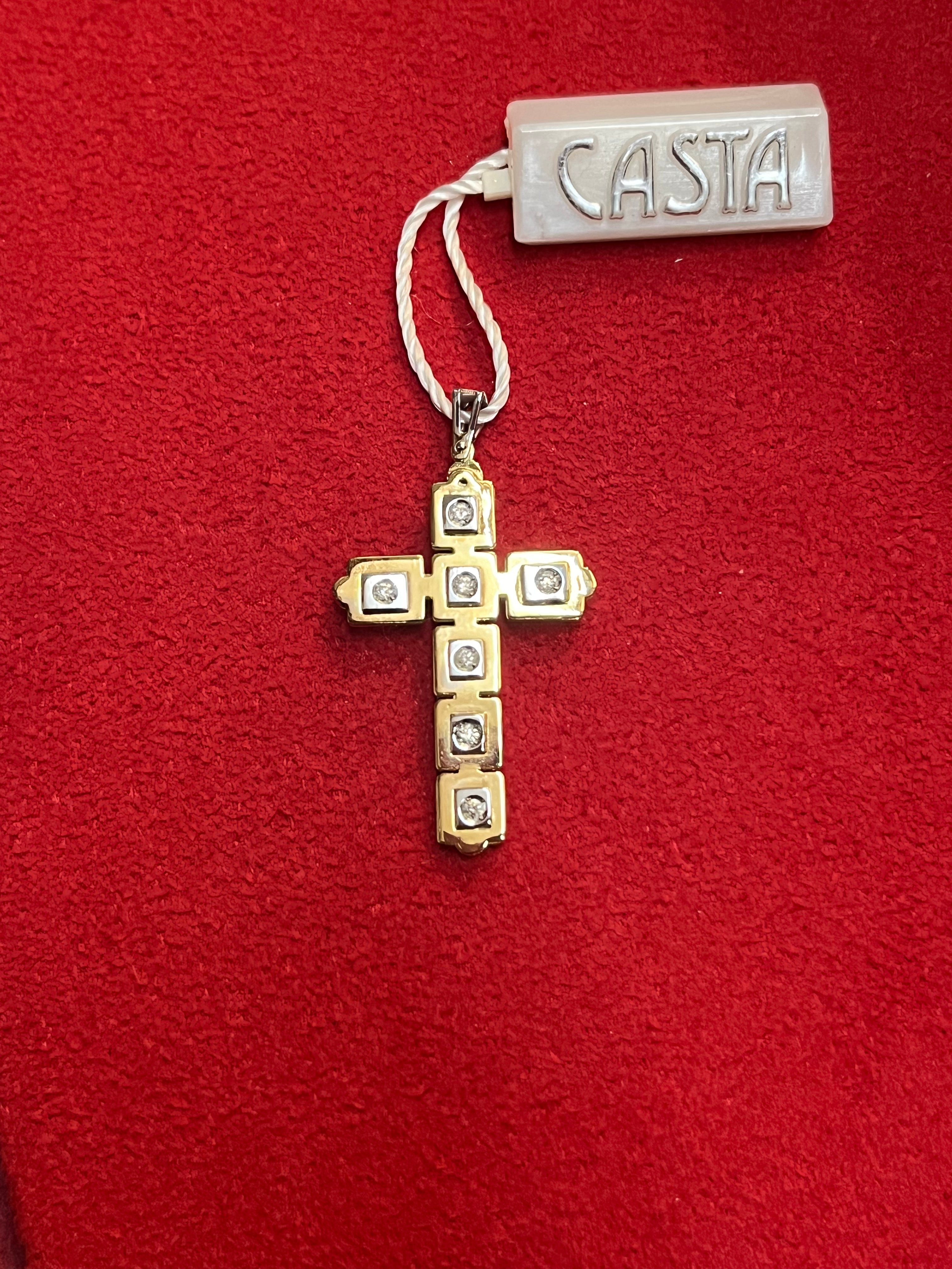 Casta Ciondolo Uomo Croce con Diamanti | Oro giallo 18 kt | 7 Diamanti 0,09 ct