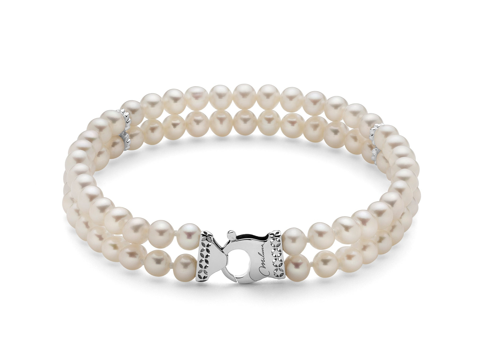 Miluna Bracciale Donna Doppio Filo Perle Vere Oriente | Oro 18 kt | Eleganza