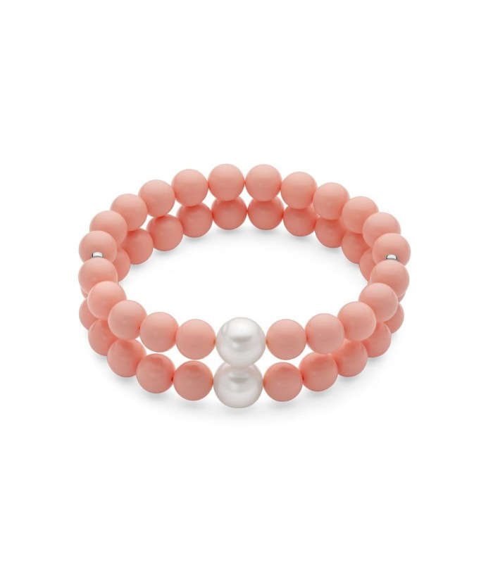 Bracciale Miluna Terra e Mare in Argento 925 con Pasta di Corallo Rosa e Perle