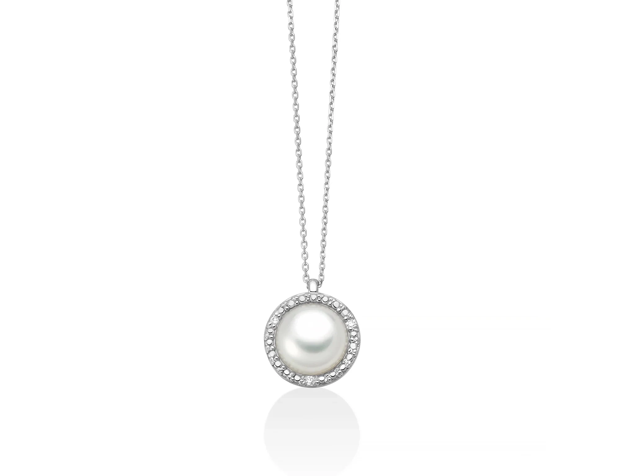 Miluna | Collana donna | Perla Oriente 7–7,5mm | Oro bianco 9kt | 3 diamanti