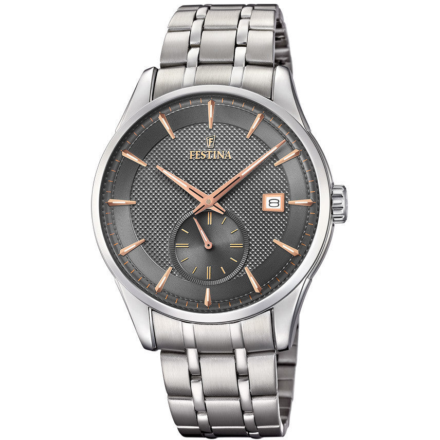 Festina Orologio Uomo Retro Quadrante Grigio IP Rosé | Acciaio | 5 ATM
