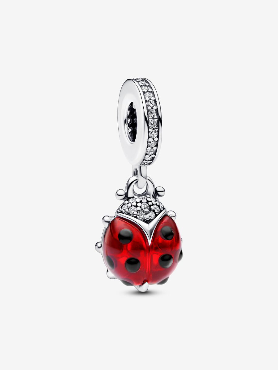 Pandora | Charm pendente | Coccinella portafortuna | Argento 925 | Pietra rossa
