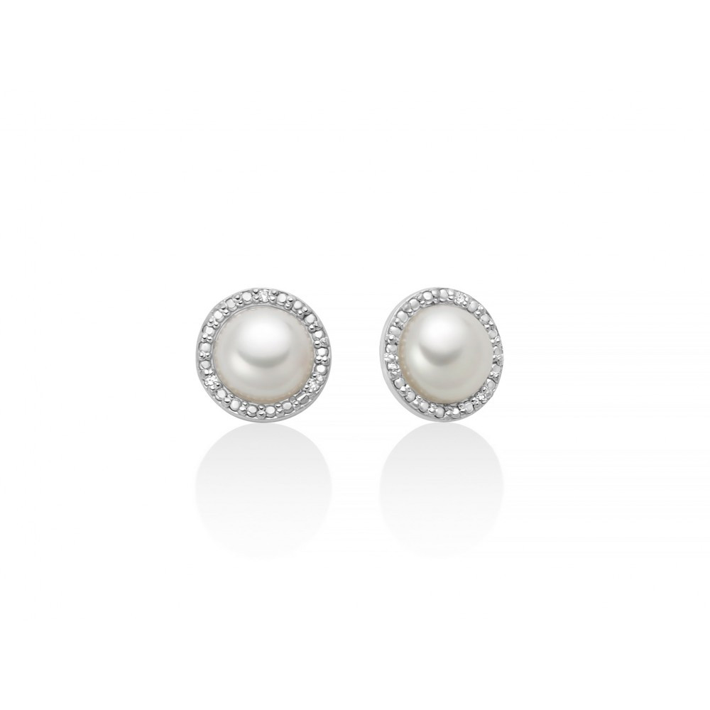 Orecchini Miluna in Oro Bianco 9 kt con Perle d'Oriente e Diamanti