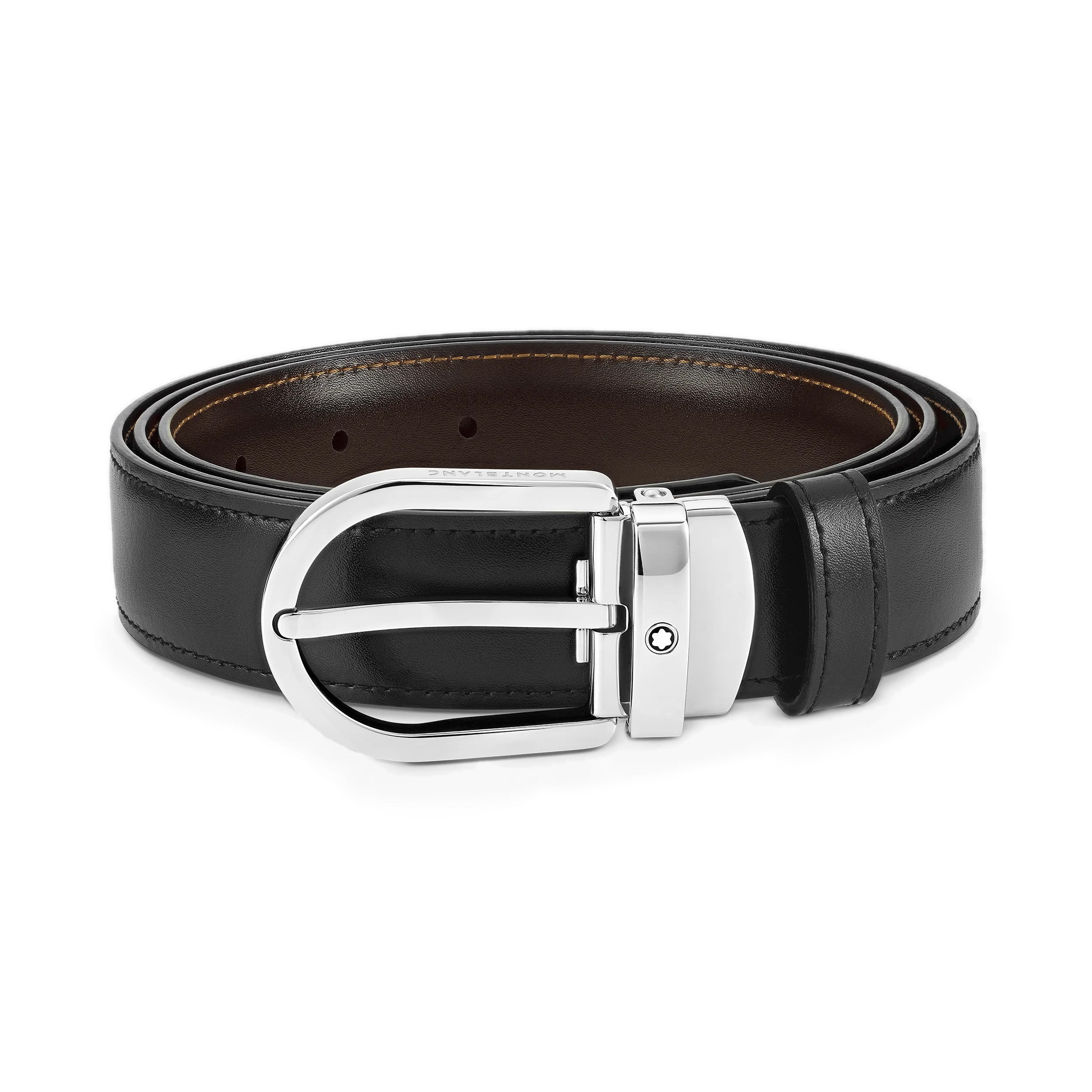 Montblanc Cintura Uomo Reversibile Nero/Marrone | Pelle | Fibbia Palladio