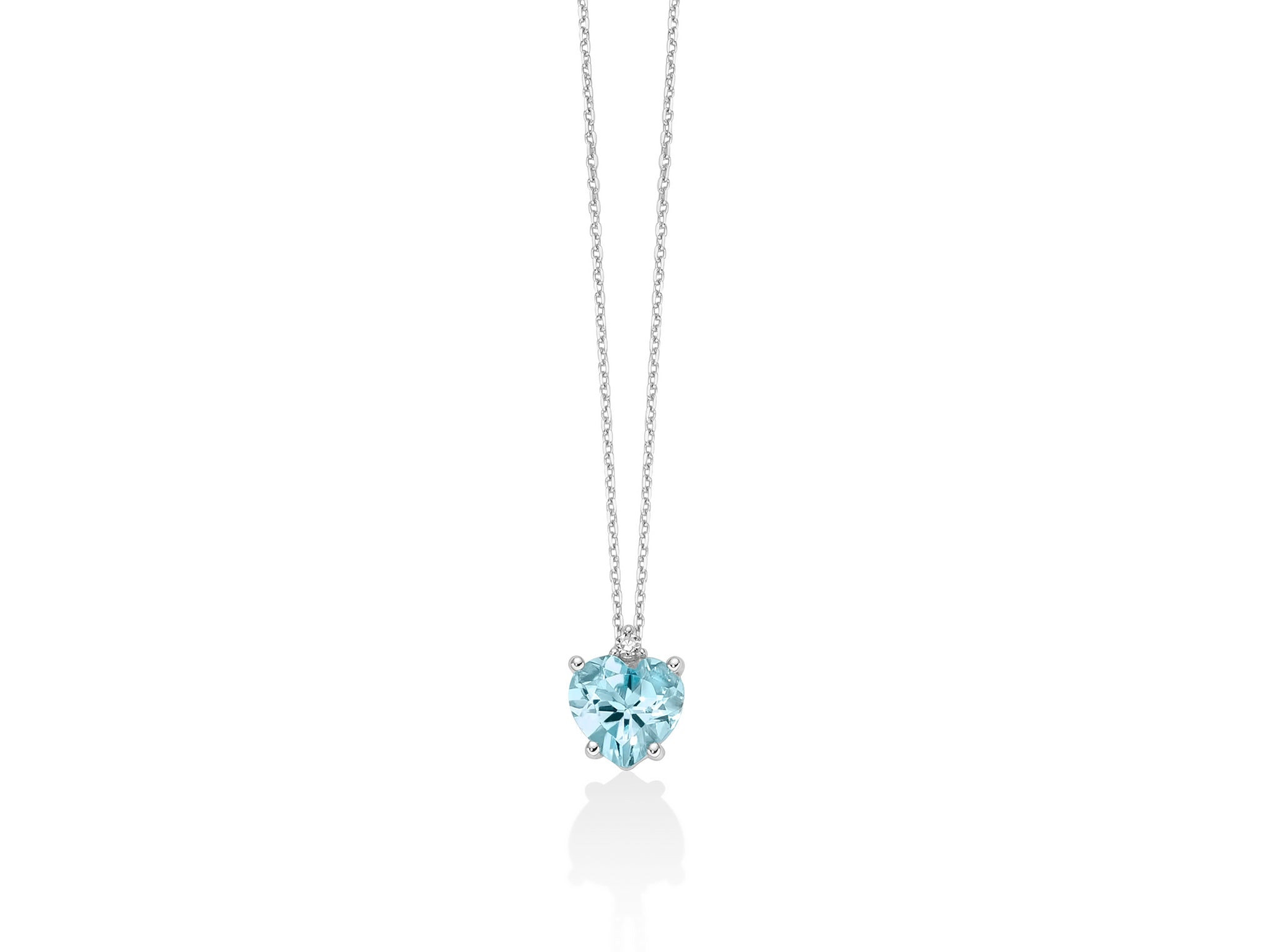 Miluna Collana Gemma del Cielo a Cuore in Oro Bianco 9Kt con Topazio e Diamante