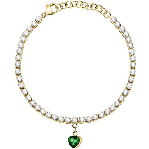 La Petite Story Bracciale Donna Tennis Dorato Cuore Verde | Acciaio | Cristallo