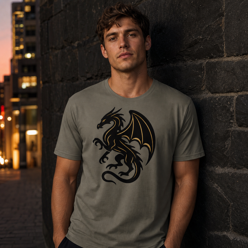 Black Dragon T-Shirt with Gold Linework