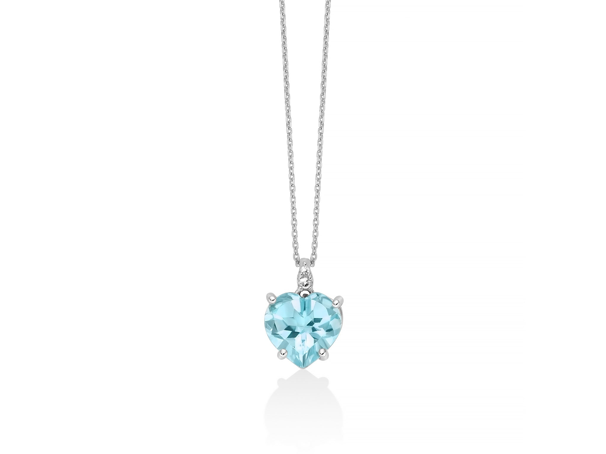 Miluna Collana Gemma del Cielo a Cuore in Oro Bianco 9Kt con Topazio e Diamanti