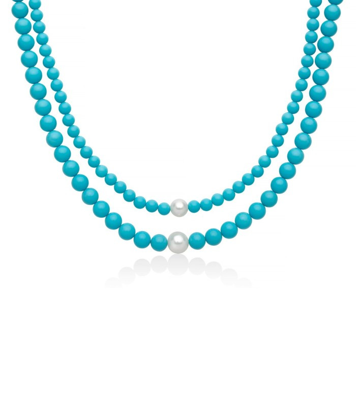 Collana Miluna in Argento Doppio Filo con Perle Turchesi PCL6788
