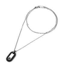 Paciotti Collana Uomo Targa Cristalli Neri | Acciaio Inox | Regolabile 50+5 cm