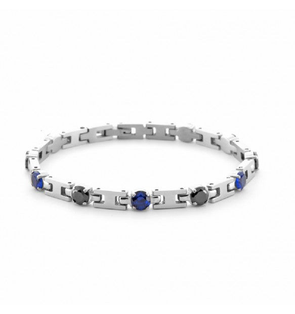 Paciotti Bracciale Uomo Cristalli Blu e Neri | Acciaio Rodiato | Regolabile