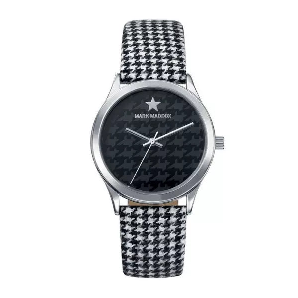 Orologio da donna Mark Maddox con quadrante nero e cinturino pied-de-poule bianco e nero