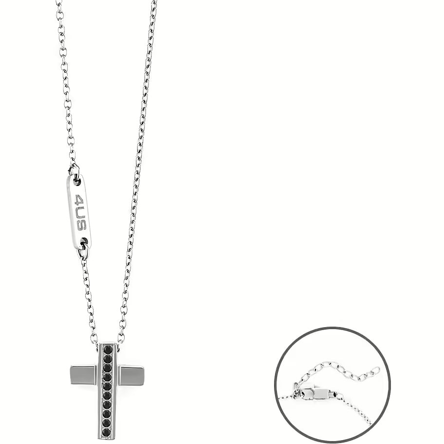 Paciotti Collana Uomo Croce con Zirconi Neri | Acciaio Inossidabile | 50+5 cm