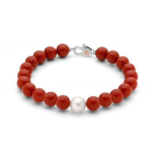 Bracciale Donna Miluna con Elementi Rossi e Perla Bianca