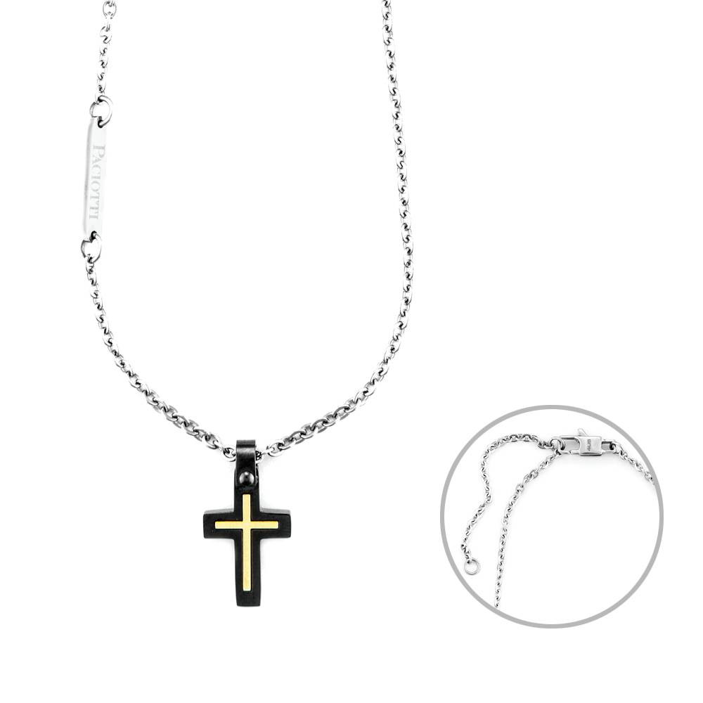 Paciotti Collana Uomo Croce Oro 18KT | Acciaio | Regolabile 50-55 cm
