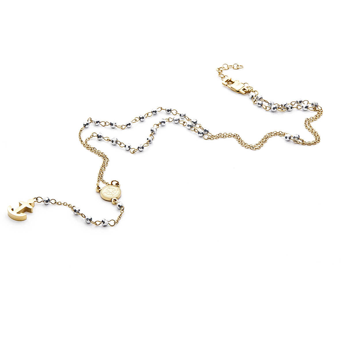 Paciotti Collana Uomo Pendente Ancora | Acciaio PVD Oro | Pallini Silver
