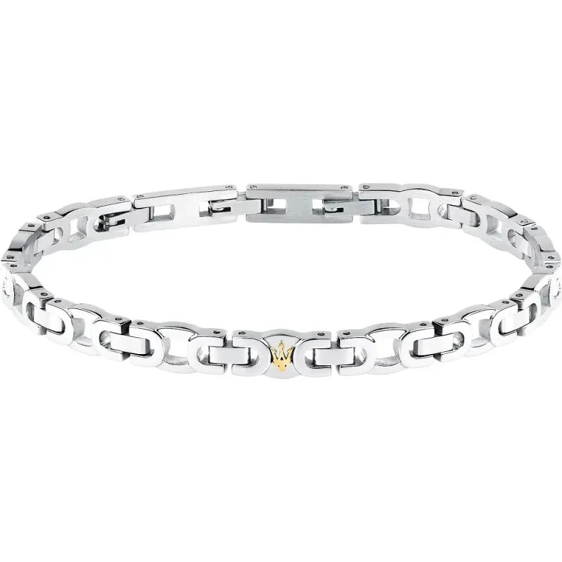 Maserati | Bracciale Uomo | Logo Tridente PVD Gold | Acciaio Silver | Chiusura
