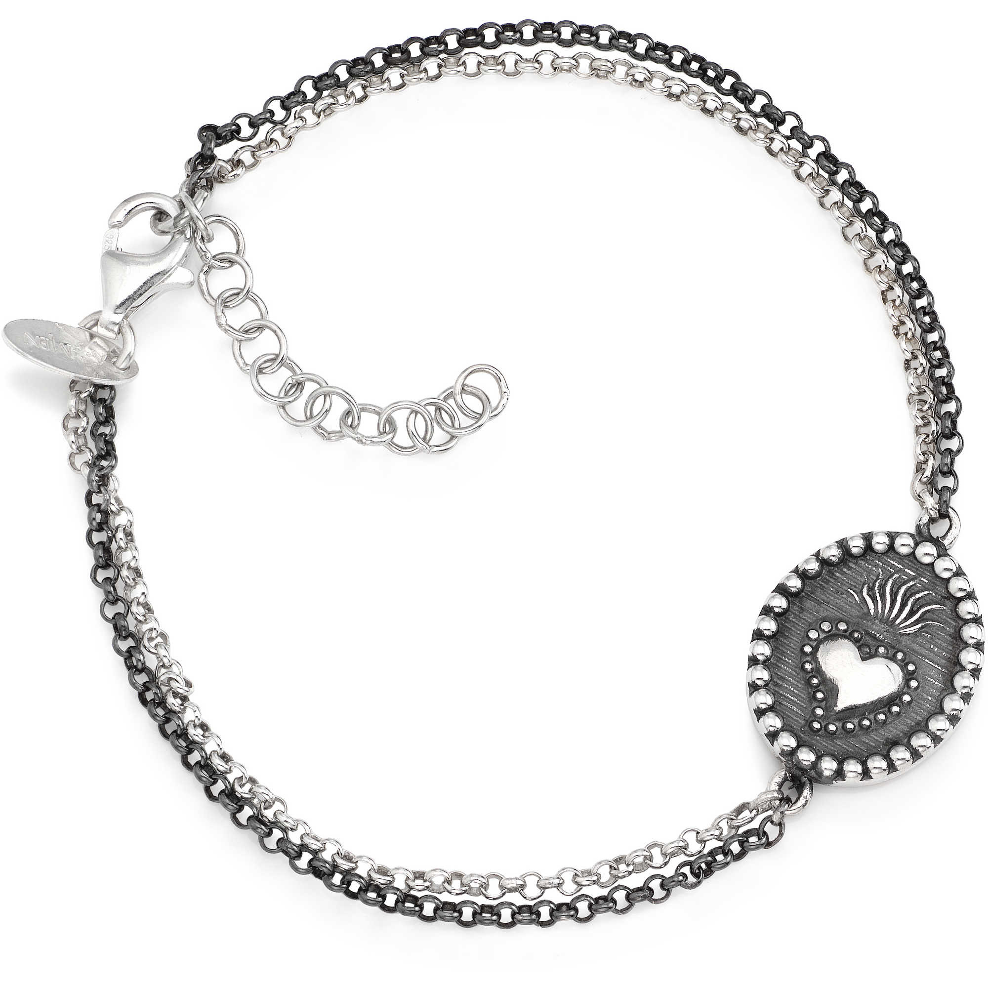 Amen Bracciale Donna Sacro Cuore | Argento 925 Lucido e Brunito | 17-19cm