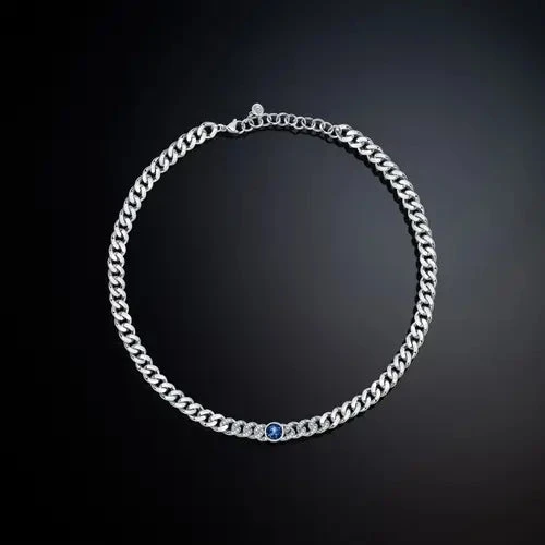 Chiara Ferragni Collana Donna Bossy Chain Zircone Blu | Rodio | Regolabile