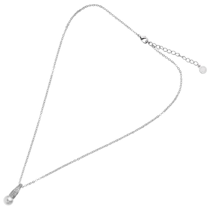 Ottaviani Collana Donna Perla Pendente con Zirconi | Bronzo Argentato | 42+5 cm