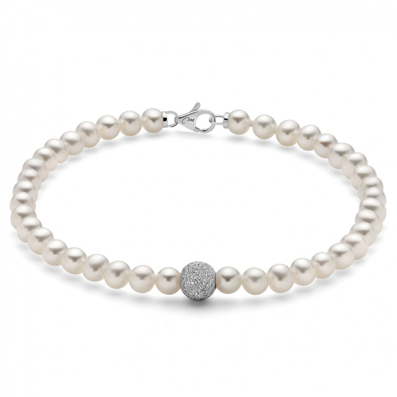 Bracciale Miluna Perle Oriente con Sfera Diamantata in Oro Bianco 18K