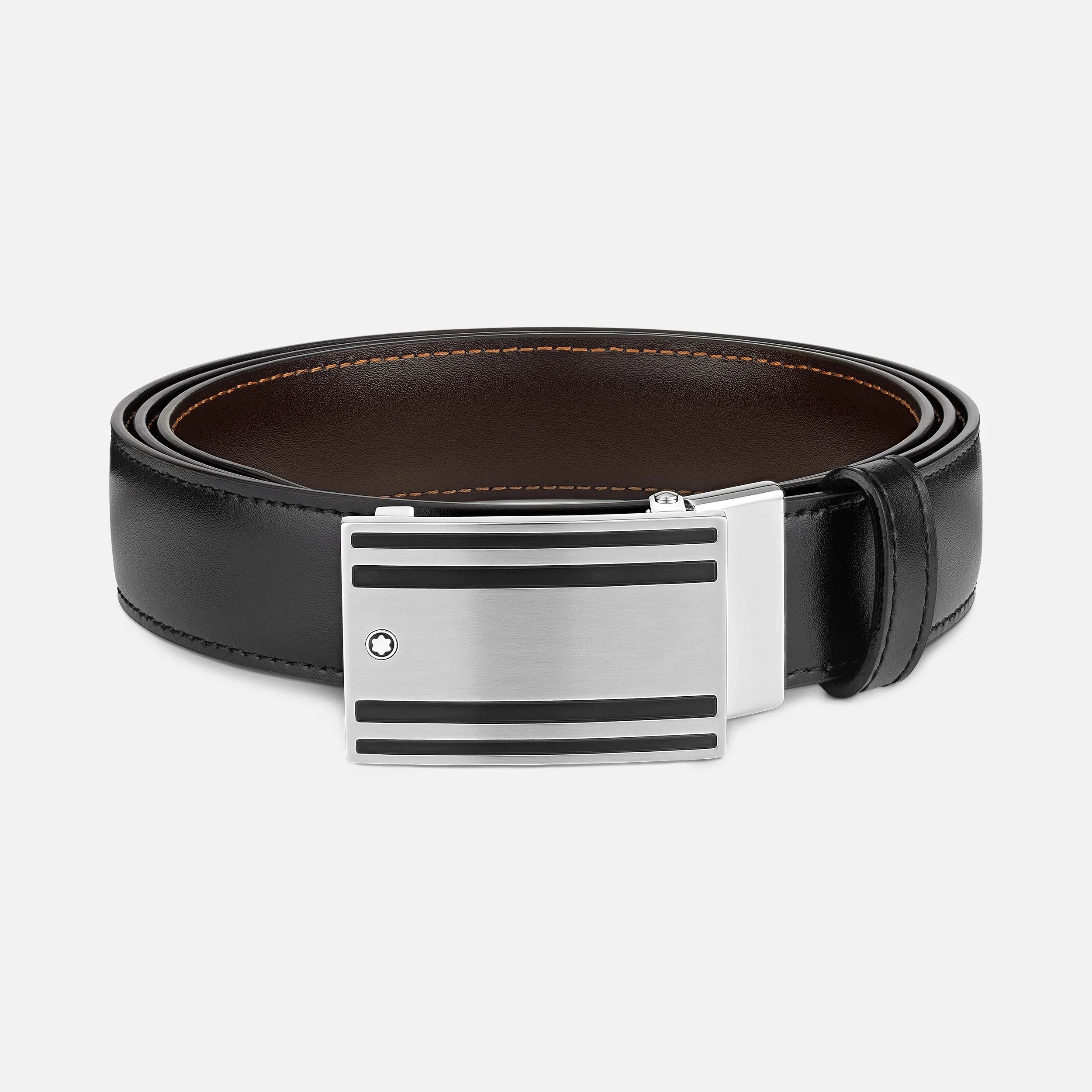 Montblanc Cintura Uomo Reversibile | Pelle Nera e Marrone | Fibbia Acciaio PVD