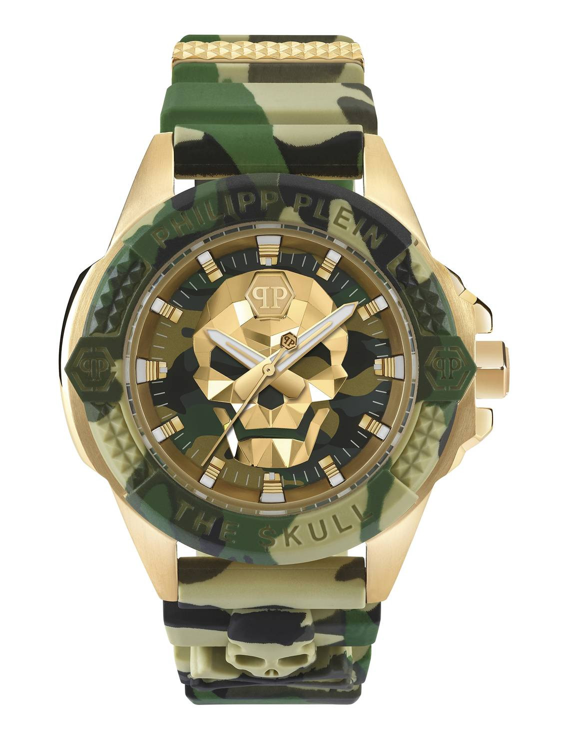 Philipp Plein Orologio Uomo $KULL TITAN Camouflage | Acciaio IP Oro | Silicone