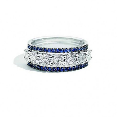 Recarlo Anello Donna Diamanti e Zaffiri | Oro Bianco 18 kt | Misura 14