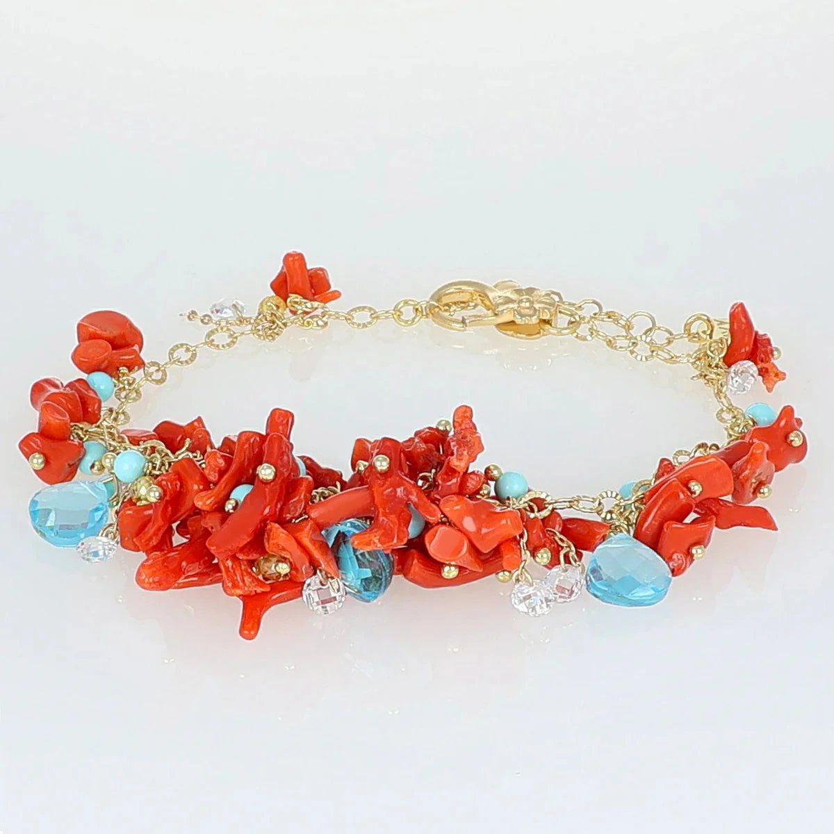 NIVY Bracciale Coralia con Corallo e Pietre Azzurre in Argento 925