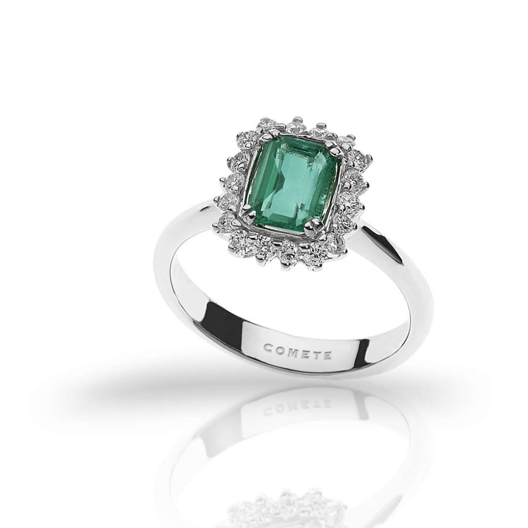 Comete | Anello Donna | Smeraldo 1ct con Diamanti | Oro 18K | Cleopatra