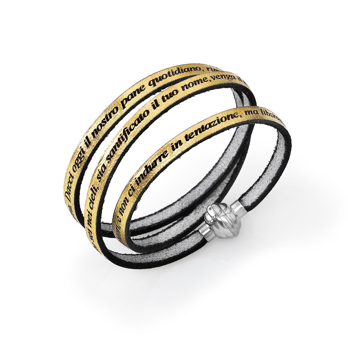 Amen Bracciale Donna Preghiera Padre Nostro | Pelle oro | Chiusura magnetica