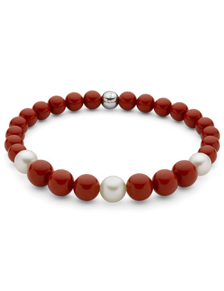 Miluna Bracciale Terra e Mare in Argento 925 con Corallo Rosso e Perle Bianche