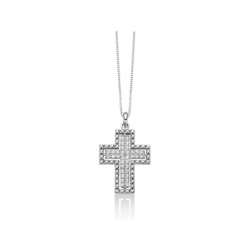 Miluna Collana Croce in Oro Bianco 18K con Diamanti
