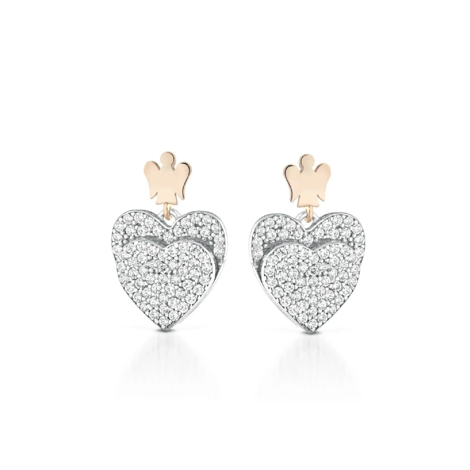 Roberto Giannotti | Orecchini | Doppio cuore zirconi | Argento 925 | Pendenti
