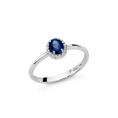Anello Miluna con pietra blu e contorno brillante