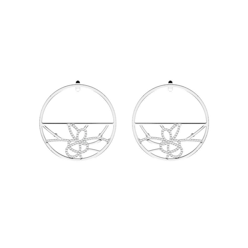 Les Georgettes Orecchini Cerchio Pétales 43mm | Argento | Zirconi Bianchi