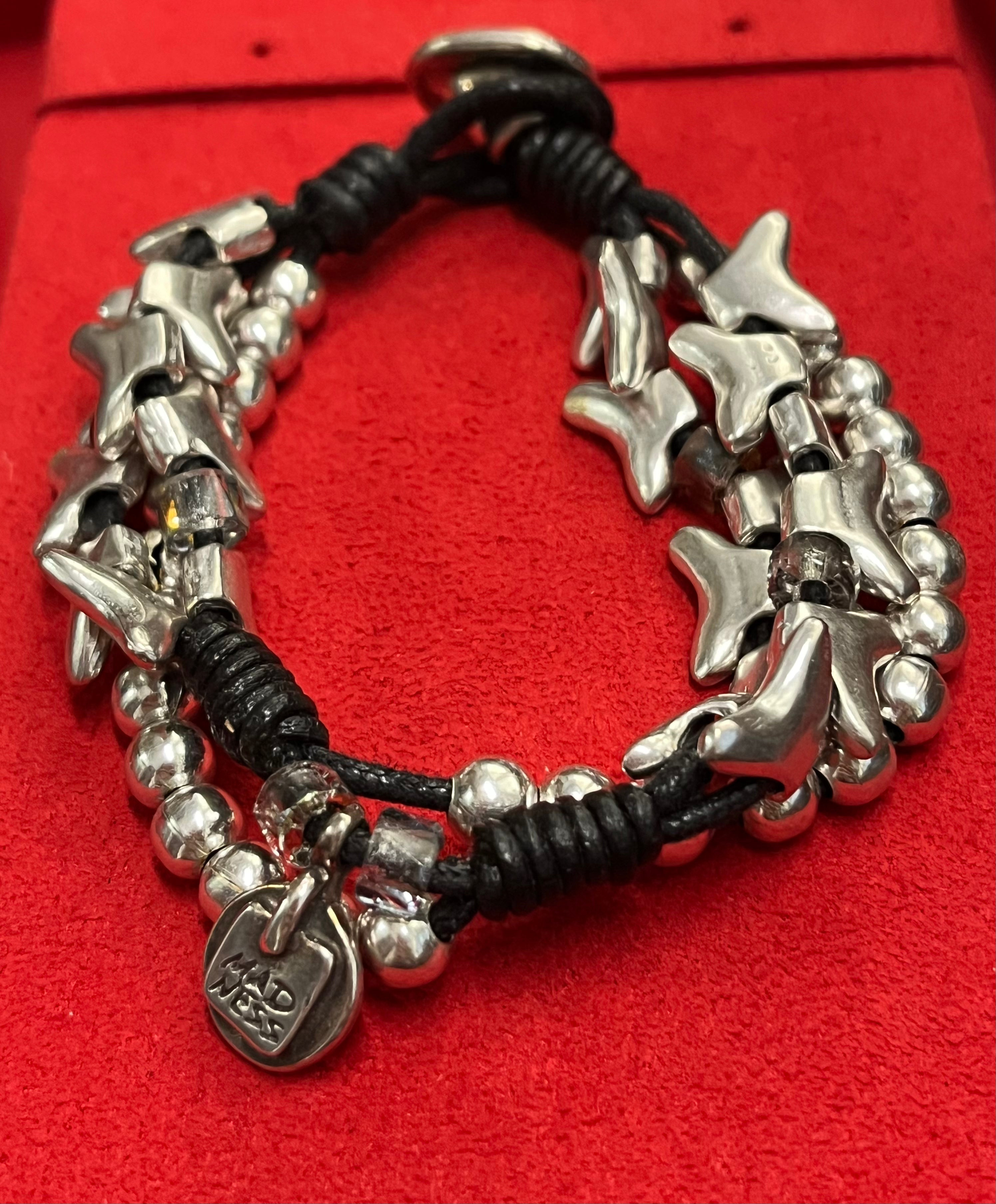 Madness Bracciale Donna Pelle a 3 Fili | Argento 925 | Lucchetto Logo