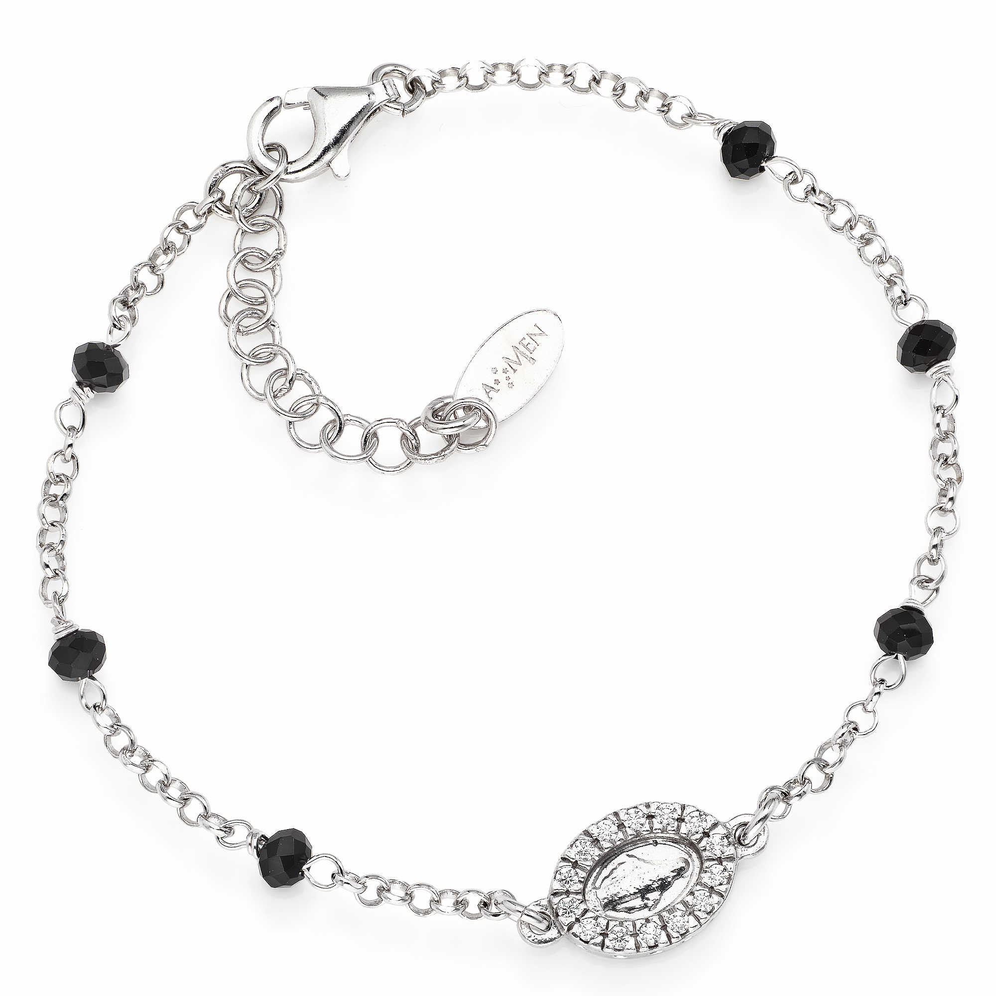Amen Bracciale Uomo Rosario Zirconi-Onice | Argento 925 | 18+3cm Regolabile