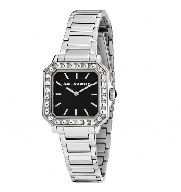 Karl Lagerfeld | Orologio Donna | Squadrato, zirconi | Acciaio | Quadrante nero