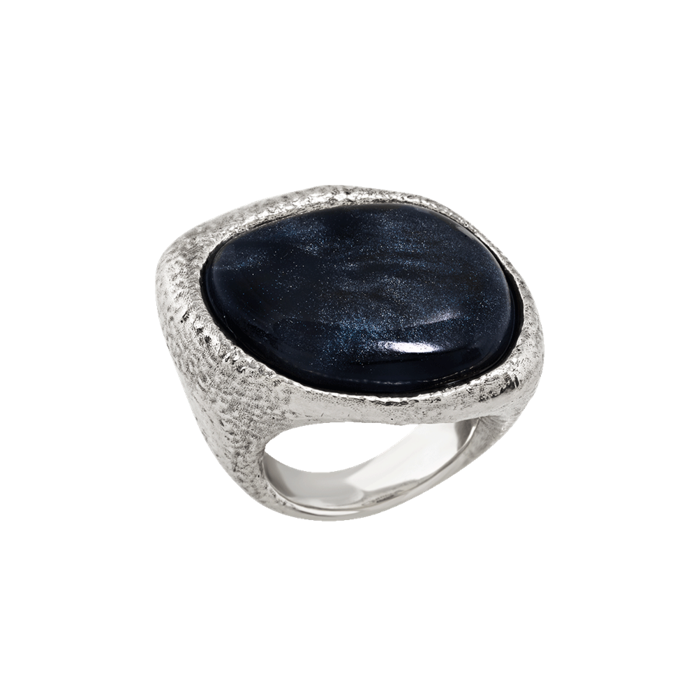 Chantecler | Anello Donna | Ossidiana Traslucida | Argento Invecchiato | Inciso