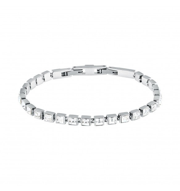 Karl Lagerfeld | Bracciale tennis | Cristalli bianchi | Acciaio rodiato | 18cm