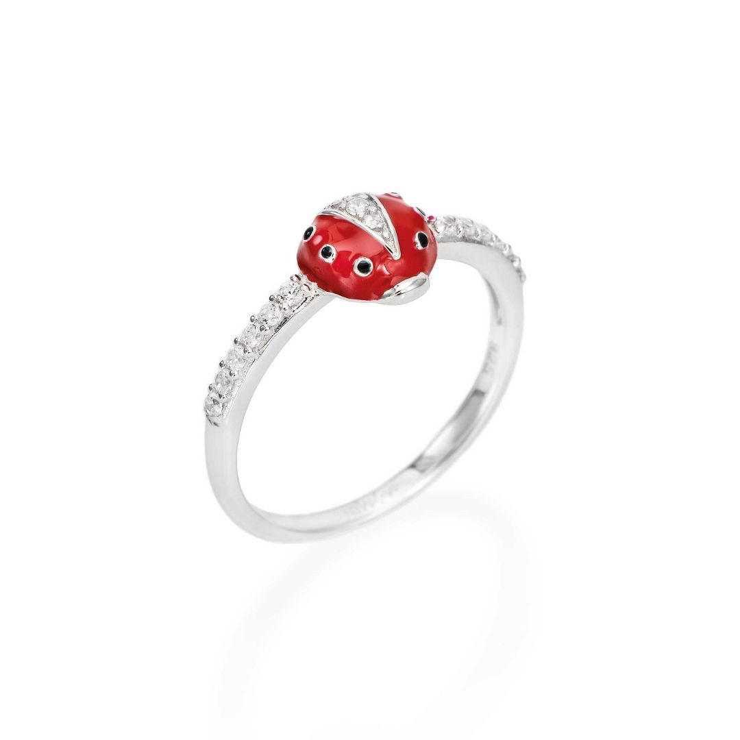 Amen Anello Donna Coccinella | Argento 925 | Zirconi Bianchi & Smalto Rosso