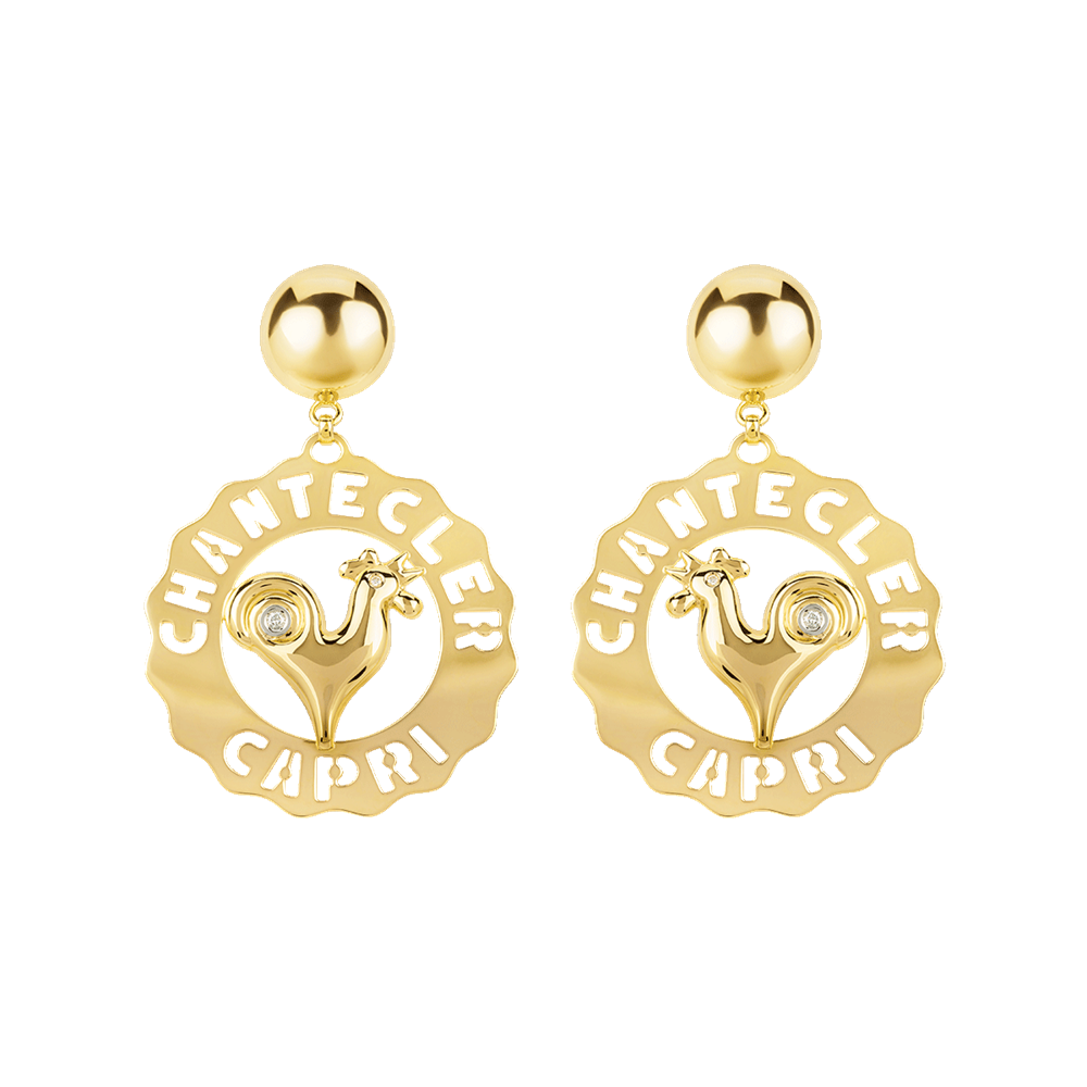Chantecler Orecchini Donna Logo Gallo | Oro Giallo 18Kt | Diamanti 0,10 ct