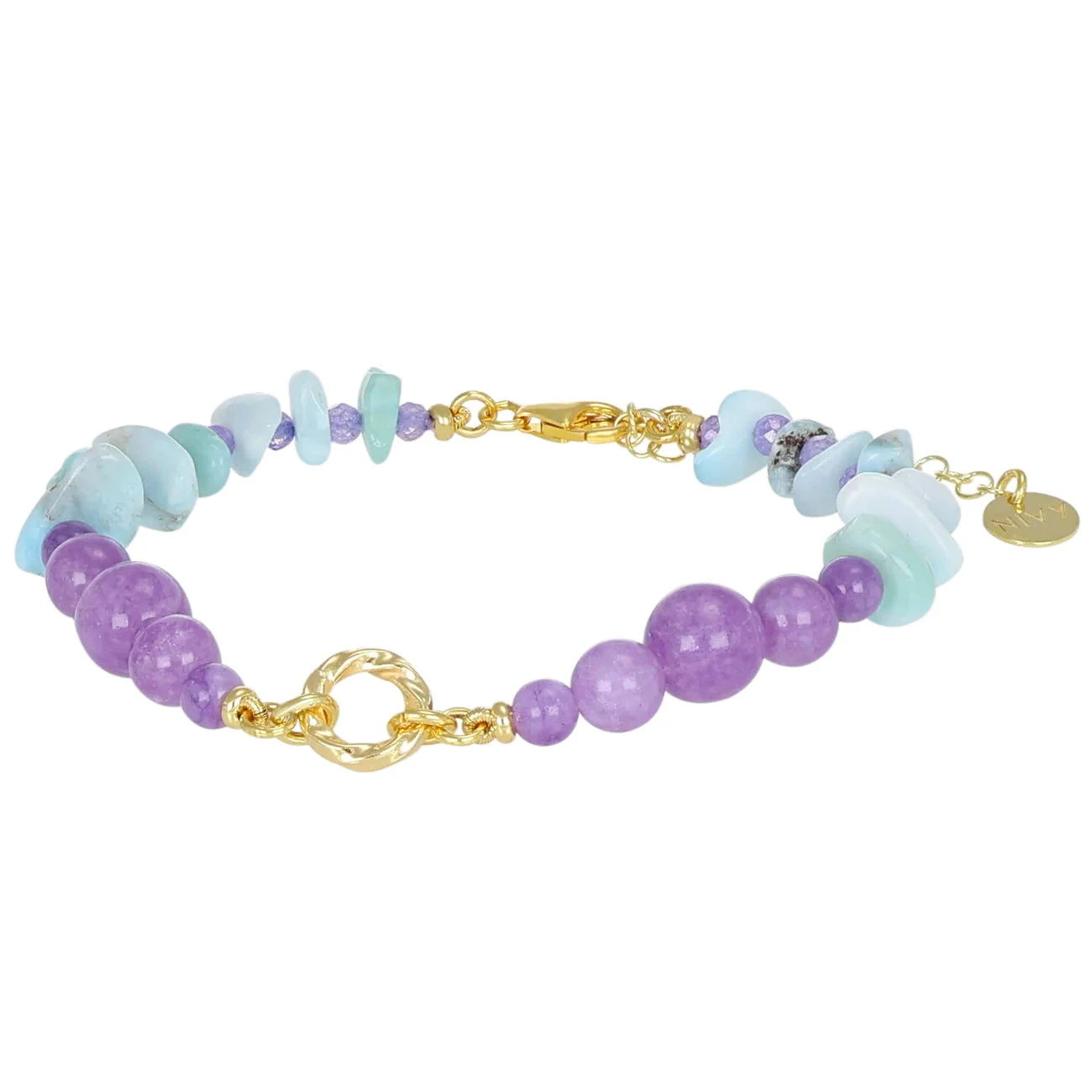 NIVY Bracciale in Argento 925 Dorato con Giada Tormalina e Larimar