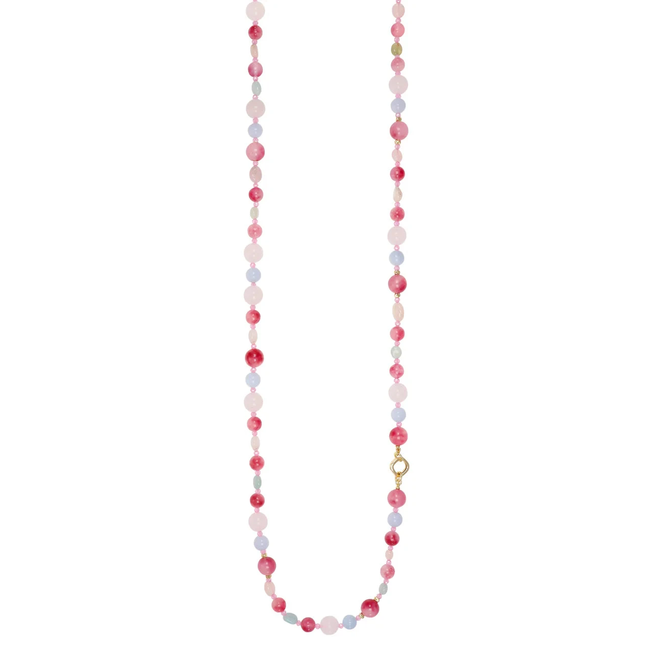 NIVY Collana Lunga in Argento 925 Dorato con Quarzo Rosa e Giada Tormalina