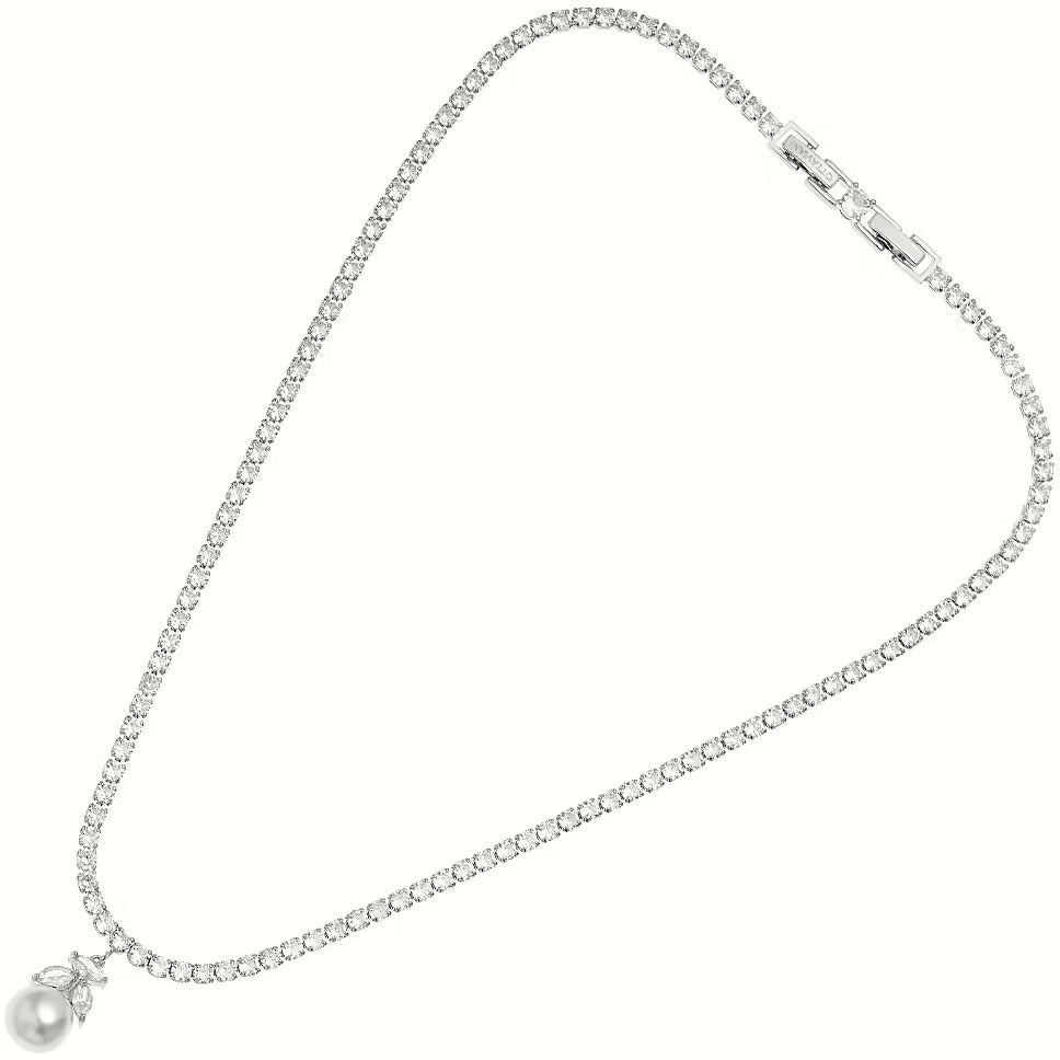 Ottaviani Collana Donna Tennis Zirconi Bianchi Perla Pendente | Rodio | 44 cm