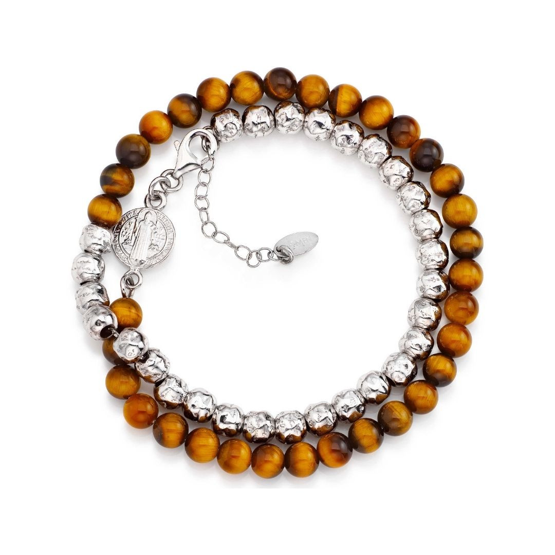 Amen Collana Donna San Benedetto Doppio Giro | Argento 925 | Occhio di Tigre