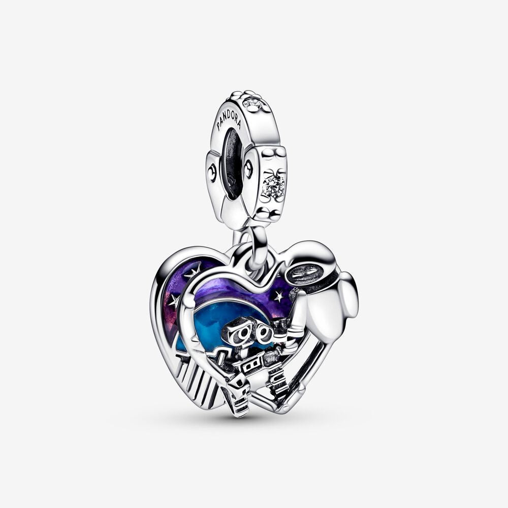 Pandora | Charm | Wall-E & Eve luminoso | Argento 925 | Doppio cuore inciso