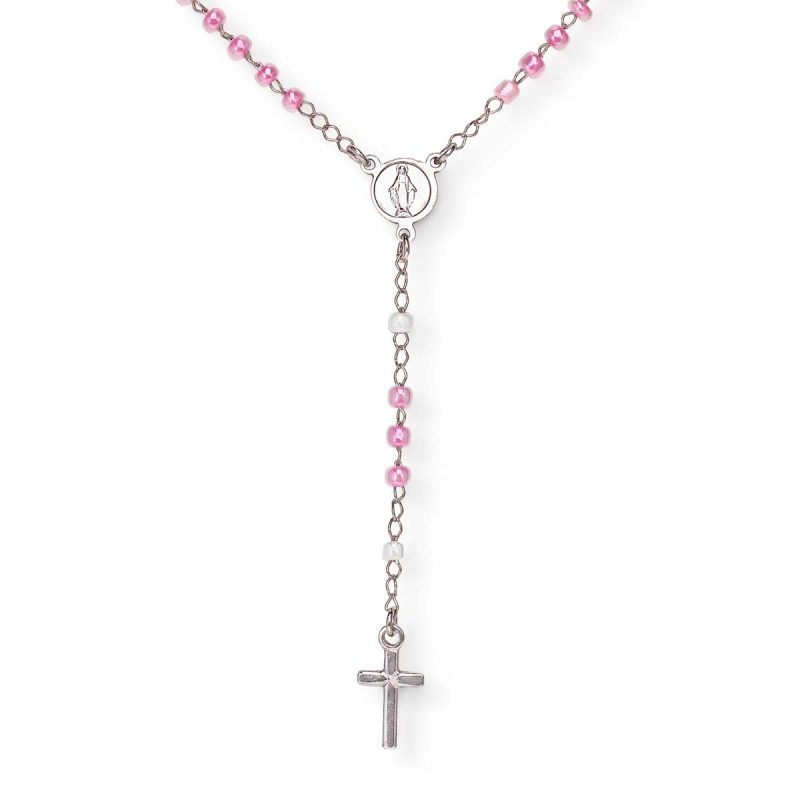 Amen rosario bimba perline rosa argento 925