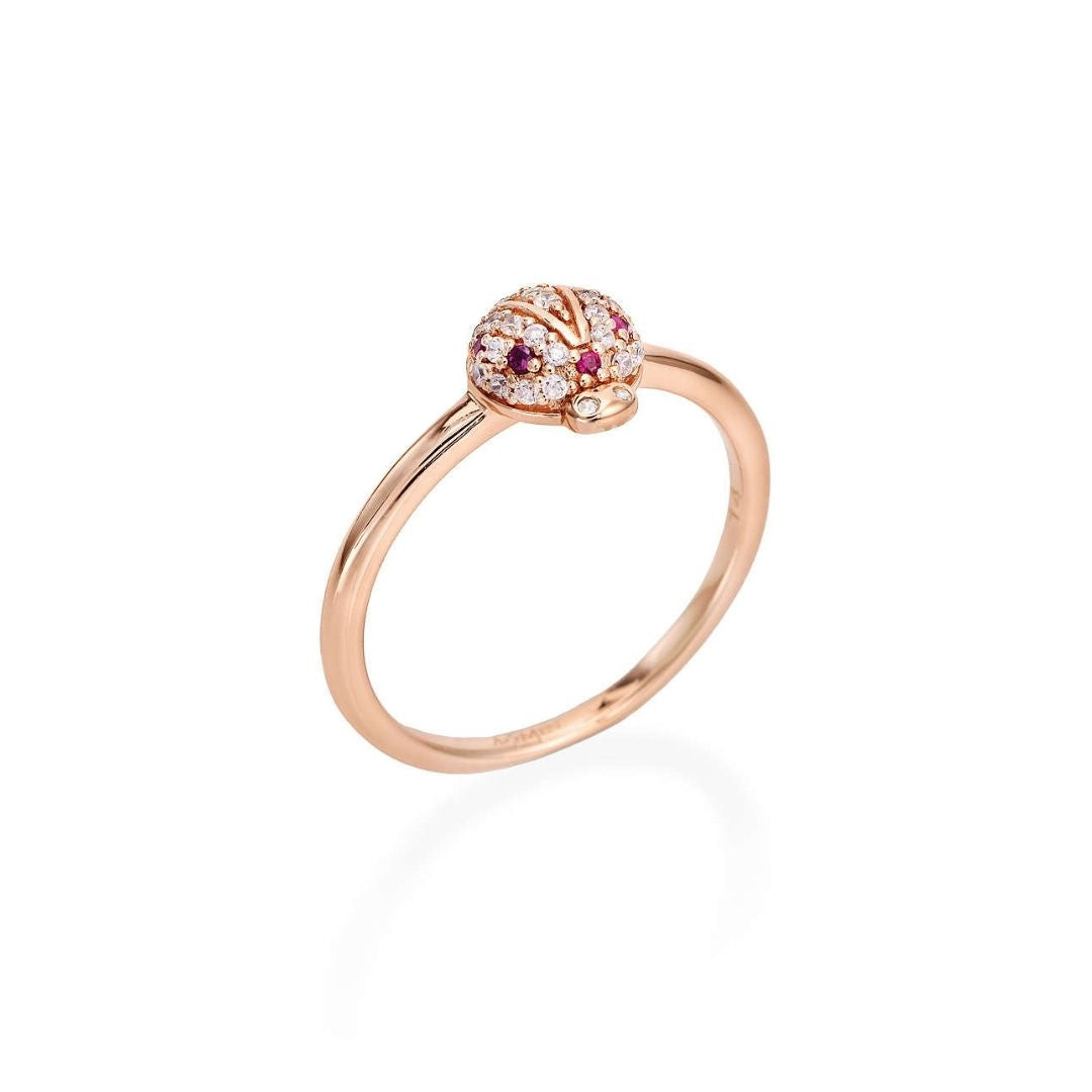 Amen Anello Rose Coccinella con Zirconi Rossi